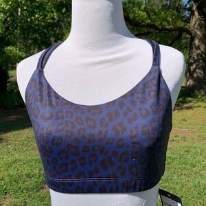 NWT $58 Vie Activewear Lindsay Strappy Sports Bra in Navy Leopard Size Medium